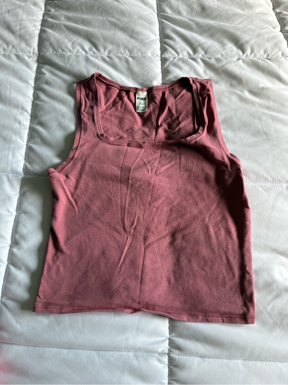 PINK Victoria's Secret Dusty Rose Ribbed Square-Neck Tank